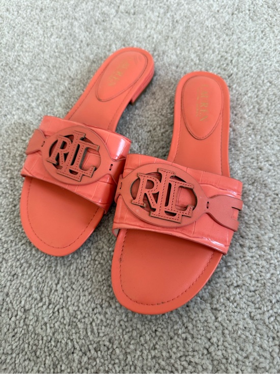 Ralph Lauren Shoes - Ralph Lauren Coral Orange RL Monogram Slide Sandals US 8.5